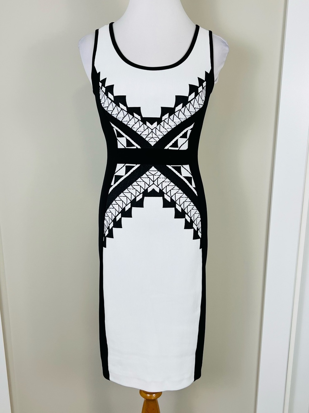 Joseph Ribkoff Black and White Geometric Midi Dress
